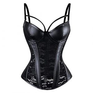 VEENDEO Women's Steampunk Gothic Lace Corset Bustier Faux Leather Bra Lingerie Plus Size S-6XL