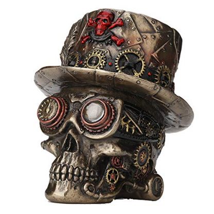 Antique Bronze Steampunk Skull with Top Hat Tabletop Figurine - Image 4