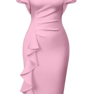 Elegant Vintage Midi Pencil Dress with Ruffled Sleeves