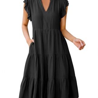 Elegant Ruffled Sleeve V-Neck Midi Summer Dress