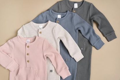Cozy Mini-Waffle Baby Romper in Oatmeal Heather - Image 2