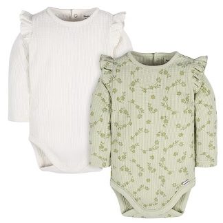 "Charming Duo of Ruffle Sleeve Onesies for Baby Girls"