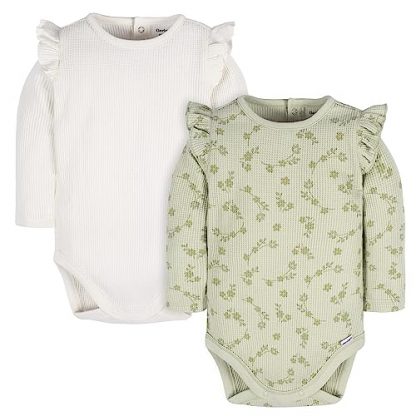 "Charming Duo of Ruffle Sleeve Onesies for Baby Girls"