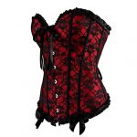 Women's Floral Corset with Black Lace Trim: Overbust Waist Cincher Bustier Top - Image 2
