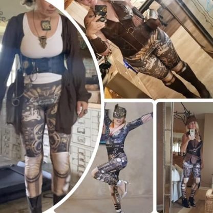 Women's Steampunk Inspired Leggings with Punk Print in Extended Sizes - Image 2