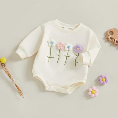 "Cuddly Goose Embroidery Long Sleeve Romper for Newborn Baby Girls" - Image 3