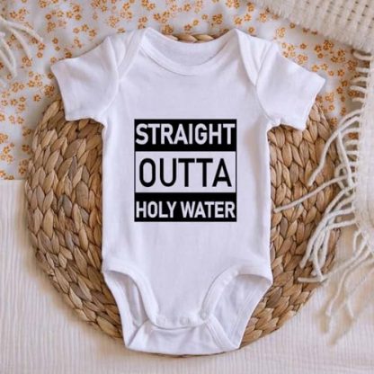 "Straight Outta Holy Water" Baby Bodysuit for Christenings and Baptisms - Image 4