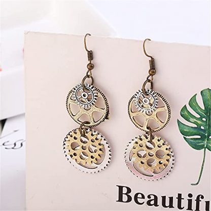 Vintage-Inspired Steampunk Gear Dangle Earrings - Image 5