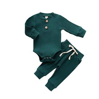 Chic Ribbed Cotton Outfit for Newborns - Romper and Pants Set