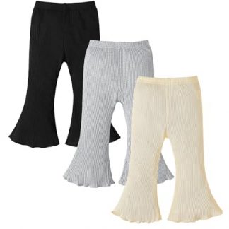 Trio of Charm: Ribbed Flared Pants for Baby Girls, 0-24 Months