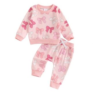 Adorable Toddler Girl's Fall Outfit with Long Sleeve Print Sweatshirt and Pants Set