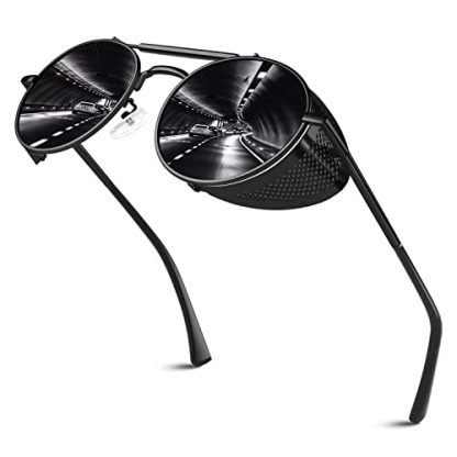 Vintage-Inspired Steampunk Polarized Sunglasses with Side Shields
