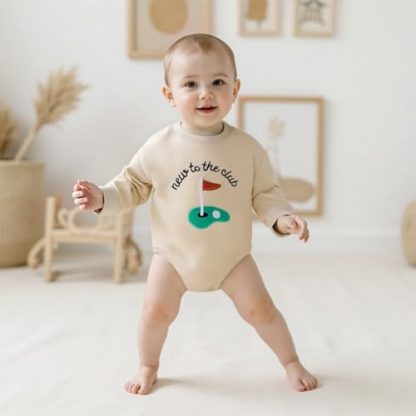 "New to the Club" Golf-Themed Baby Boy Sweatshirt Romper - Image 2