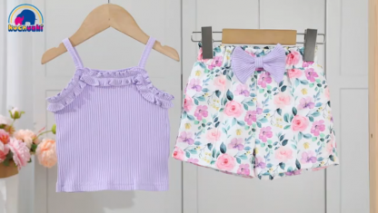 Adorable Toddler Girl's Summer Outfit - Sleeveless Tank Top and Floral Shorts Set - Image 7
