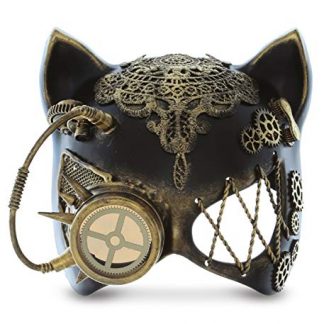 Gilded Steampunk Cat Ears Eye Mask with Robot Monocle