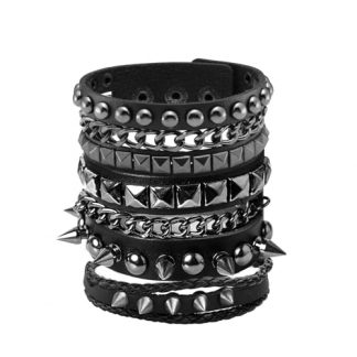 Retro Punk & Gothic Leather Cuff Bracelets Set for Men and Women