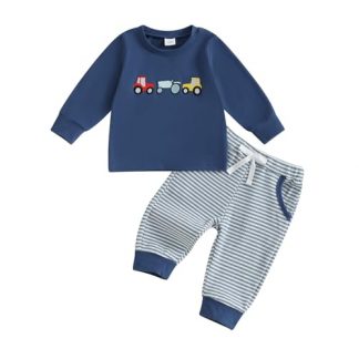 Toddler Boy's Embroidered Sweatshirt and Casual Pants Set