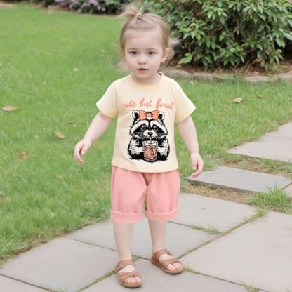 "Charming Summer Outfit for Baby Girls with Letter Print Shirt and Stretchy Shorts" - Image 2