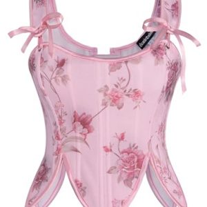 Scarlet Darkness Renaissance Corset Tops for Women Floral Lace Up Boned Bustier with Zip