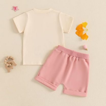 "Charming Summer Outfit for Baby Girls with Letter Print Shirt and Stretchy Shorts" - Image 3