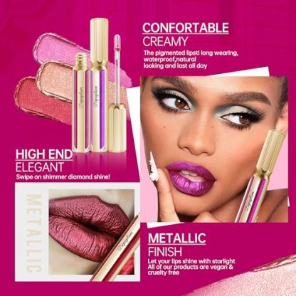 Burgundy Metallic Lipstick - Long Lasting, Non-Stick, and Shimmery - Image 5