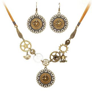 Steampunk-Inspired Gear Pendant Necklace and Earring Set