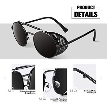 Vintage-Inspired Steampunk Polarized Sunglasses with Side Shields - Image 3