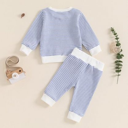 Adorable Fall Winter Toddler Boy Waffle Knit Outfit Set - Image 7