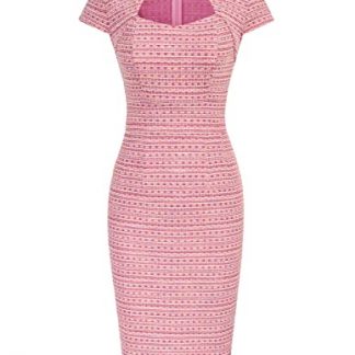 Grey Patterned V-Neck Pencil Dress with Cap Sleeves - Size XL