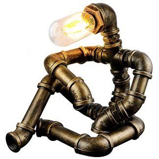 Vintage Steampunk Robot Table Lamp - Industrial Water Pipe Design