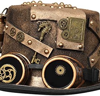 Unisex Steampunk Top Hat with Removable Goggle and Gear Detailing
