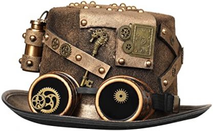 Unisex Steampunk Top Hat with Removable Goggle and Gear Detailing