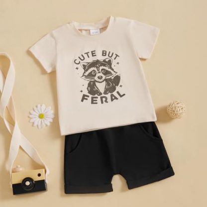 Adorable Summer Ensemble for Baby Boys with Letter Print Shirt and Stretch Shorts - Image 2
