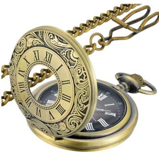 Vintage-Style Quartz Pocket Watch with Roman Numerals and Chain