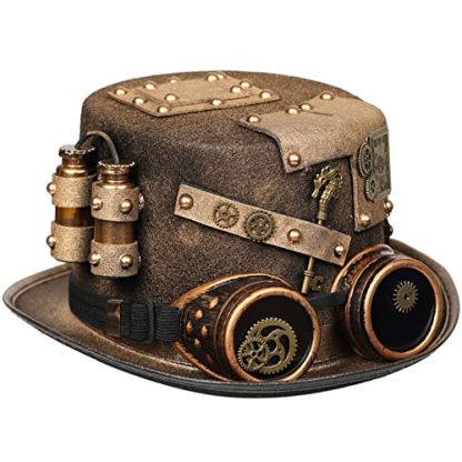 Unisex Steampunk Top Hat with Removable Goggle and Gear Detailing - Image 3