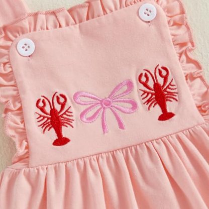 Adorable Crawfish Embroidered Baby Girl Romper with Ruffles - Image 6