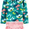 Green Floral/Pink Stripe