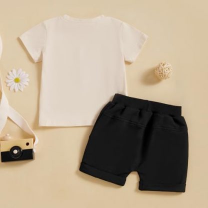 Adorable Summer Ensemble for Baby Boys with Letter Print Shirt and Stretch Shorts - Image 3