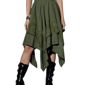 Women's Renaissance-Inspired Flowy Midi Skirt with Lace Detailing