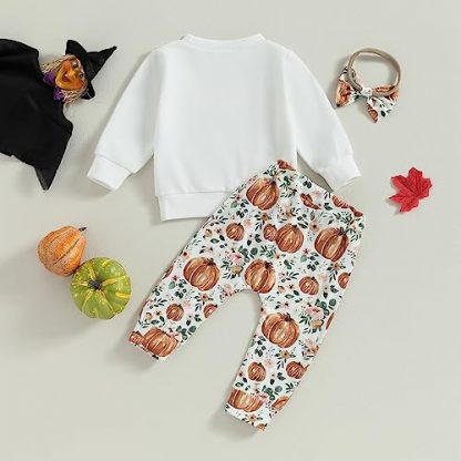 Adorable Pumpkin-Themed Winter Outfit for Baby Girls - Image 7