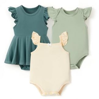 Bamboo-Blend Baby Girl Bodysuits with Flutter Sleeves - 3 Pack