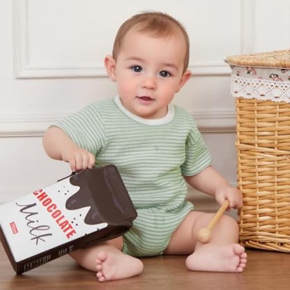 Unisex Baby Striped Romper: Waffle Fabric Short Sleeve Bubble Romper - Image 7