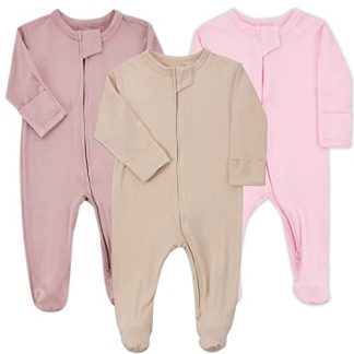 Tranquil Dreams Bamboo Baby Pajamas, 3-Piece Unisex Set with Mittens and Footies
