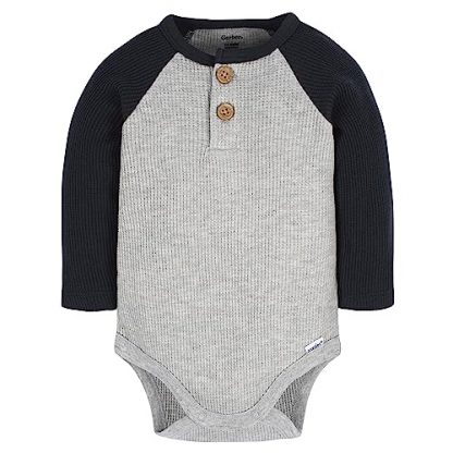Baby Boys' Comfortable Long Sleeve Henley Onesies (2 Pack) - Image 3