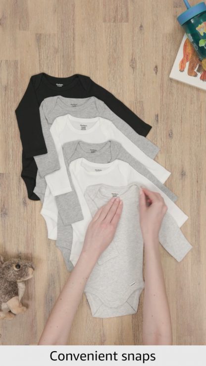 Unisex Long-Sleeve Cotton Bodysuits for Babies, Pack of 6 - Image 7
