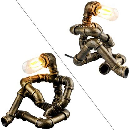 Vintage Steampunk Robot Table Lamp - Industrial Water Pipe Design - Image 5