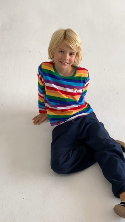 Unisex Rainbow Striped Cotton T-Shirt for Kids - Image 7