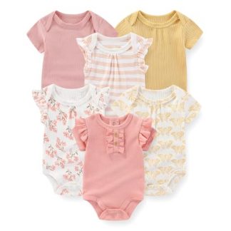 Adorable Cartoon-Printed Cotton Bodysuits for Infants, 6-Pack