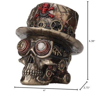 Antique Bronze Steampunk Skull with Top Hat Tabletop Figurine - Image 2