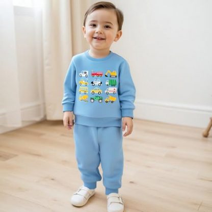 Cozy Winter Ensemble for Toddler Boys - Vehicle Themed Sweatshirt and Joggers Set - Image 2